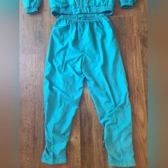 Vintage 80 90s Blair Boutique Windbreaker 2 Piece Set M Stud Blue Gold High Neck - Picture 9 of 10